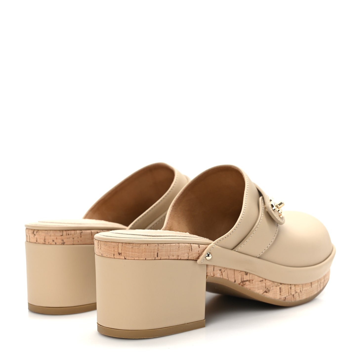 Calfskin CC Turn Lock Clogs 37 Beige