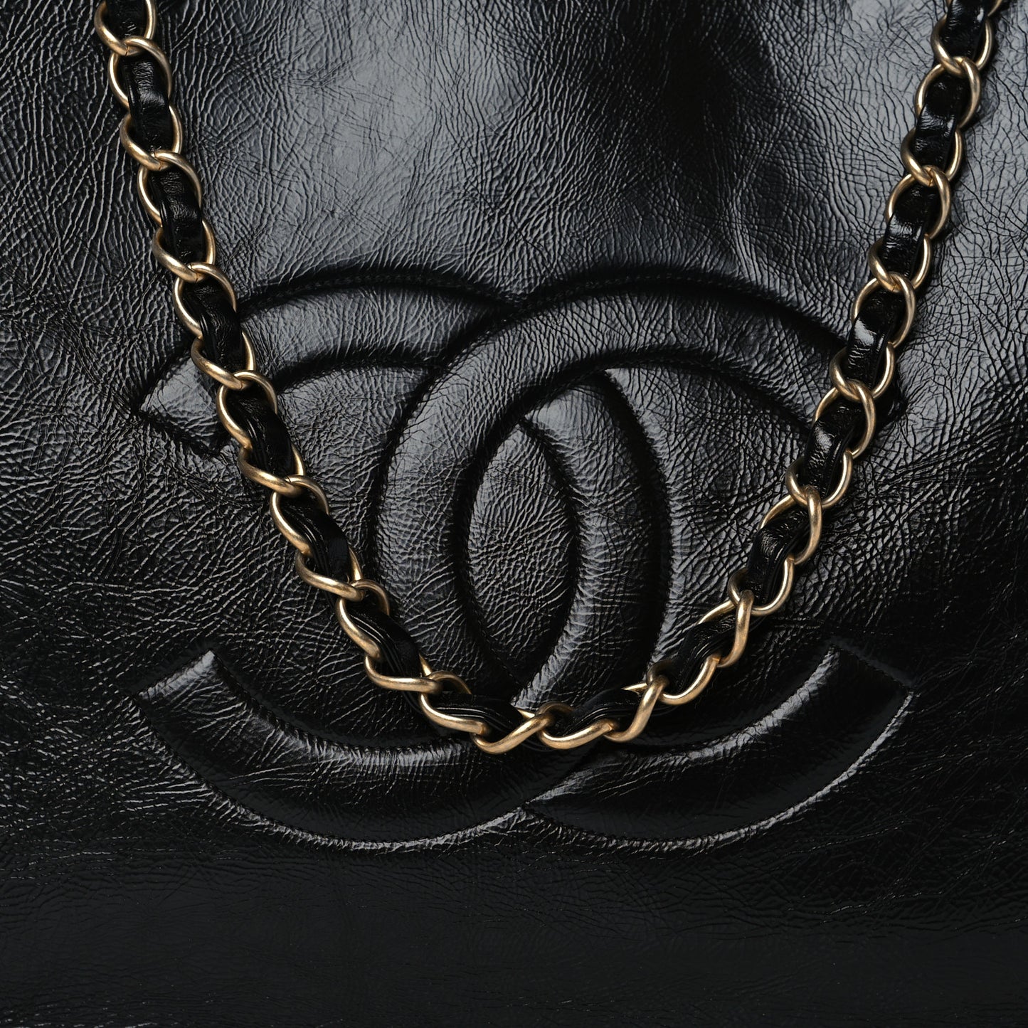 Shiny Aged Calfskin Shopping Bag Black