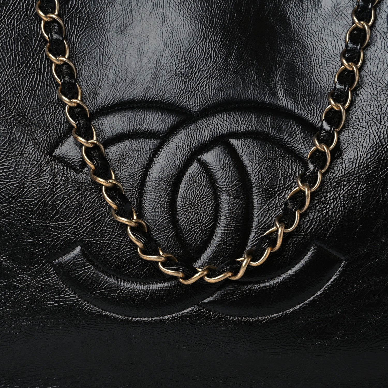 Chanel Shiny Aged Calfskin Shopping Bag Black 8 of 10