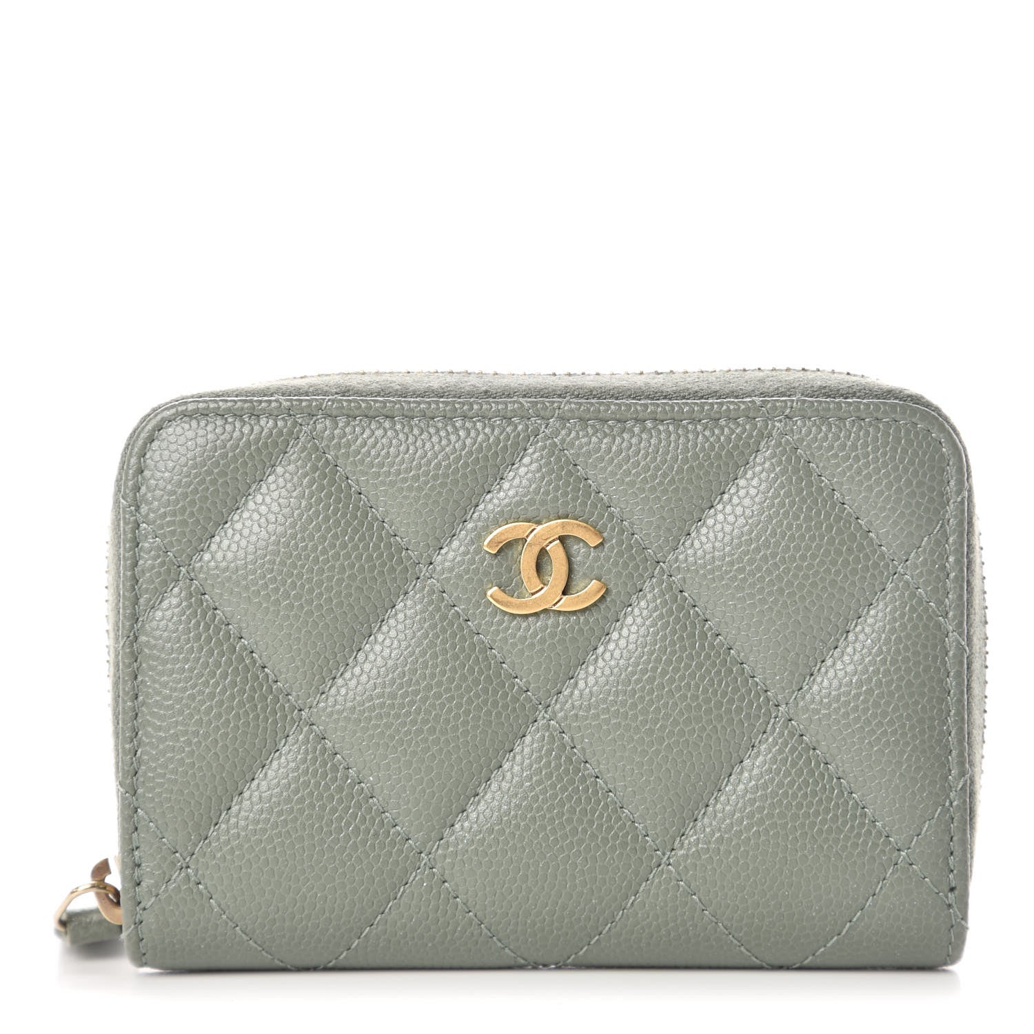 Chanel Iridescent Caviar Quilted Zip Coin Purse Green 1 of 10