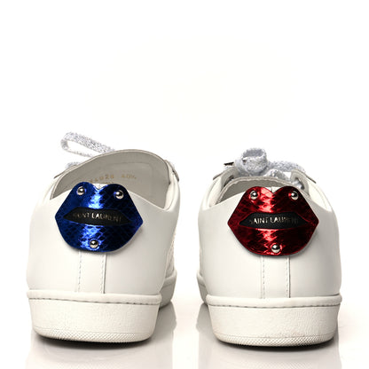 Saint Laurent Calfskin Metallic Ayers Signature Court Lips Sneakers 40.5 Optic White 5 of 12