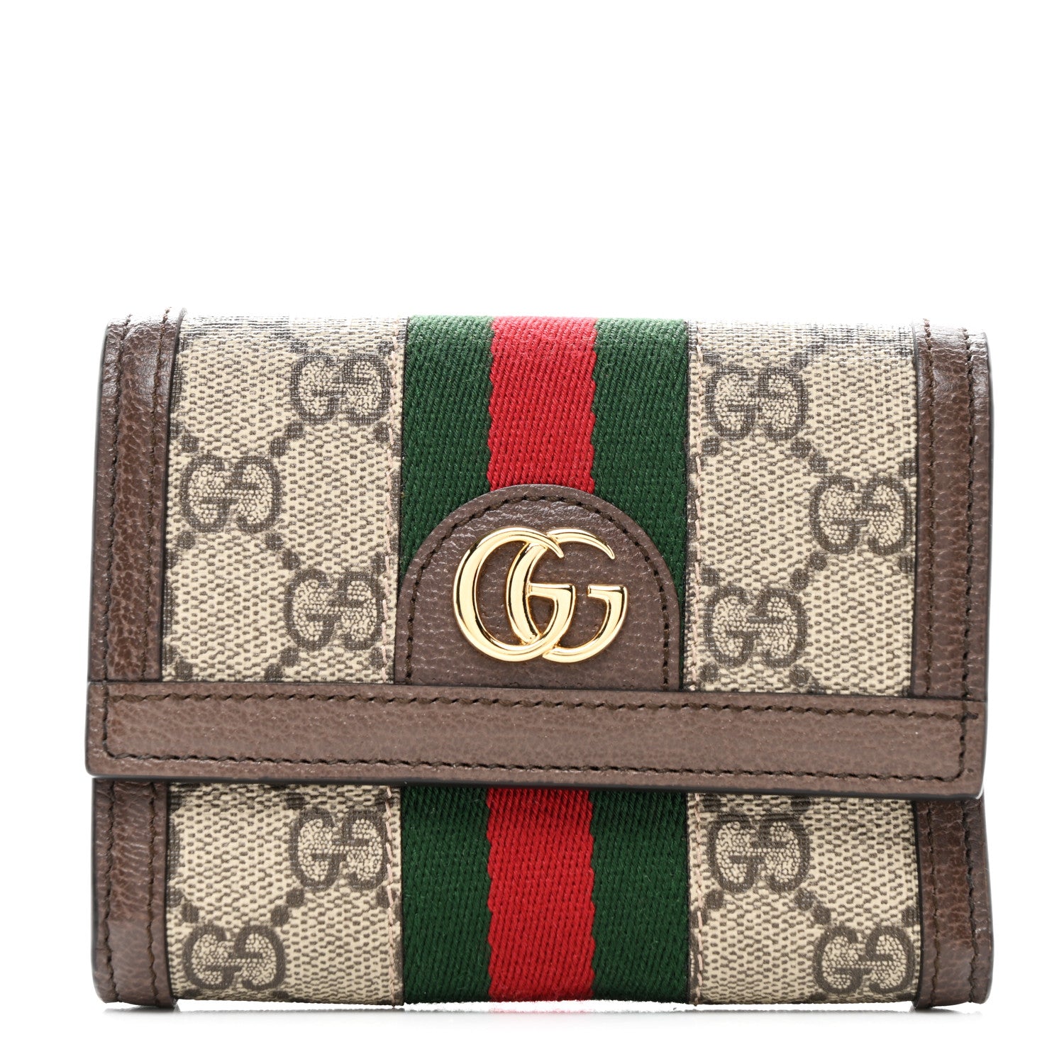 Gucci GG Supreme Monogram Web Ophidia Compact Wallet Beige New Acero 1 of 7