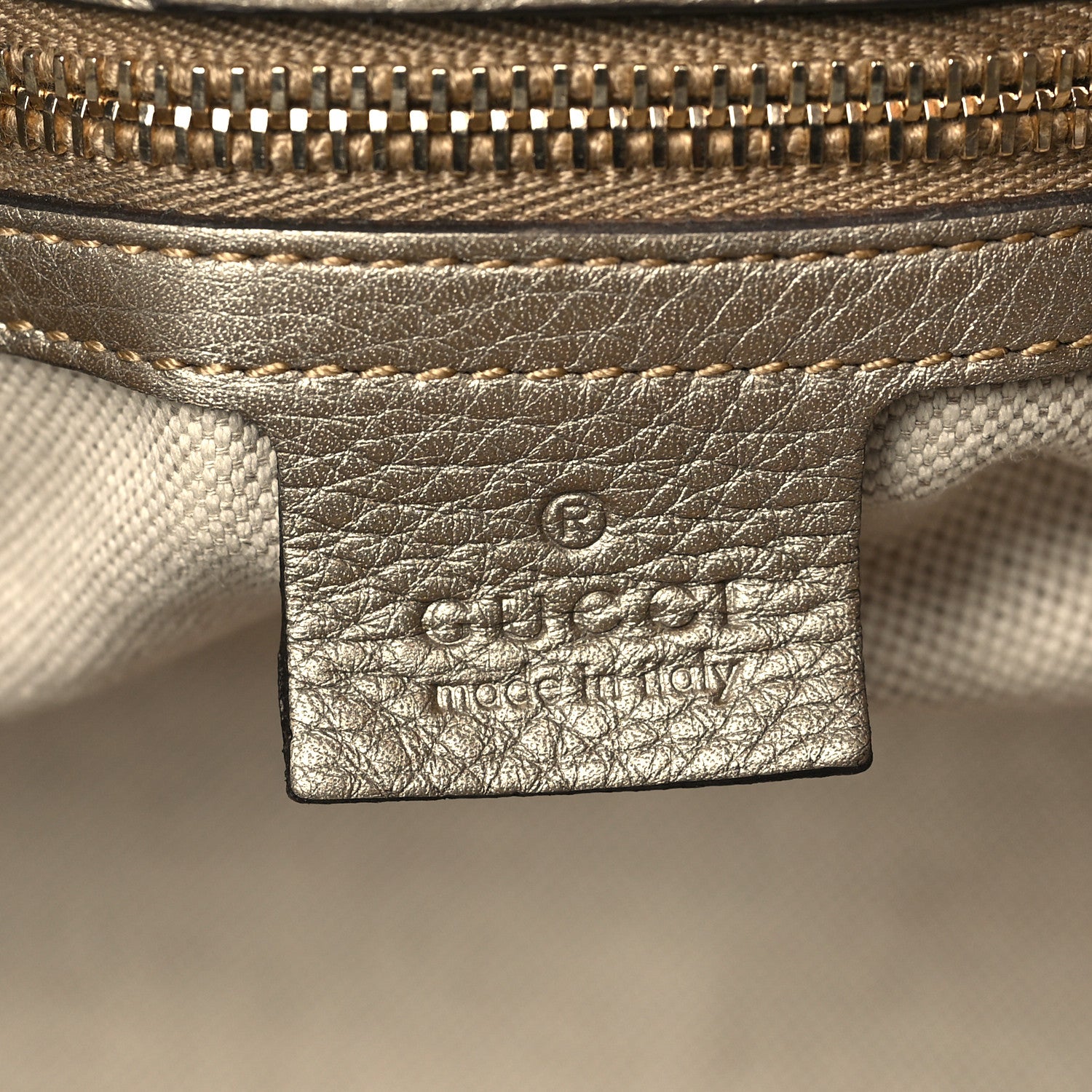 Gucci Metallic Pebbled Calfskin Medium Bamboo Shopper Tote Golden Beige 7 of 12