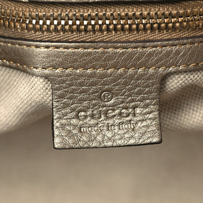 Gucci Metallic Pebbled Calfskin Medium Bamboo Shopper Tote Golden Beige 7 of 12