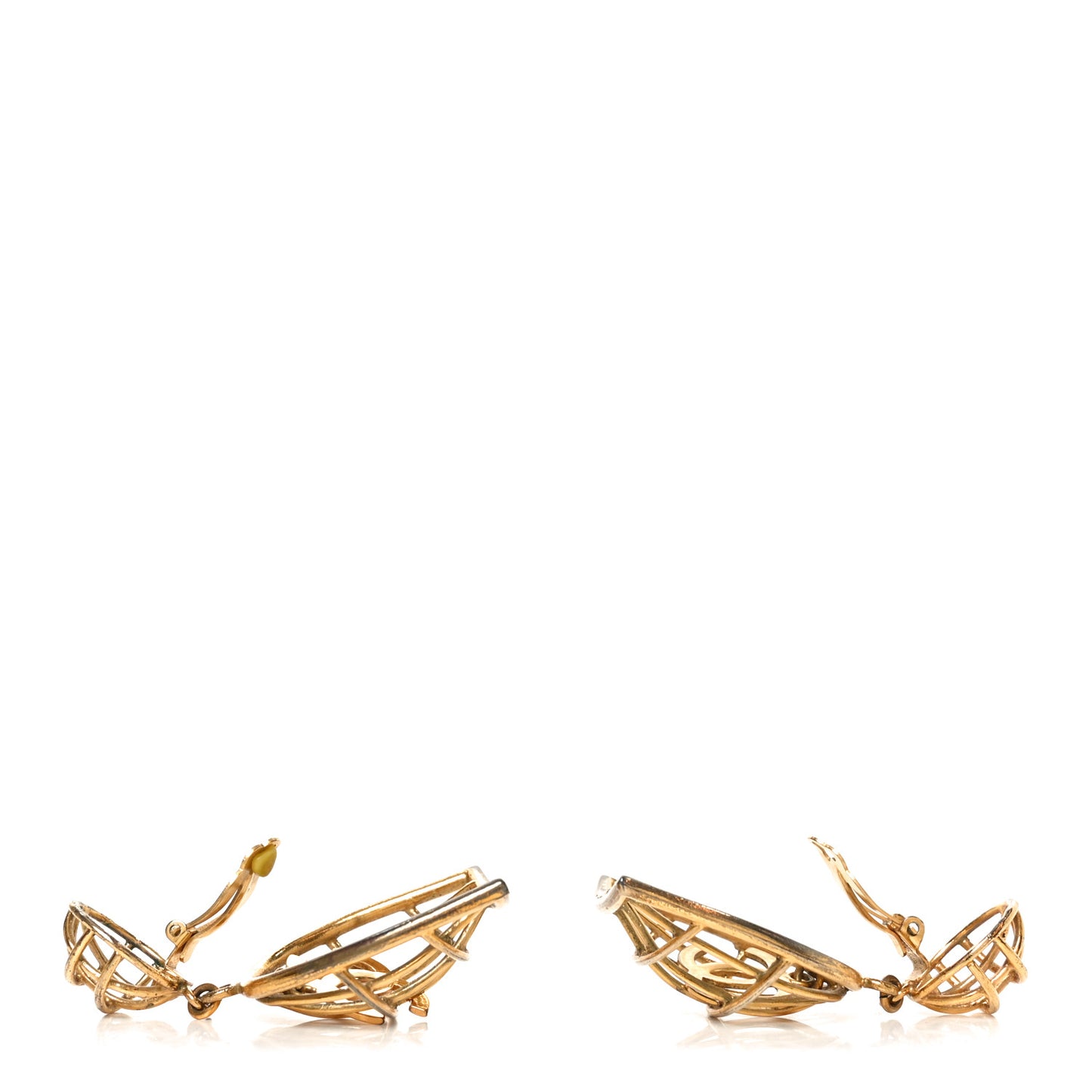 CC Bird Cage Drop Clip On Earrings Gold