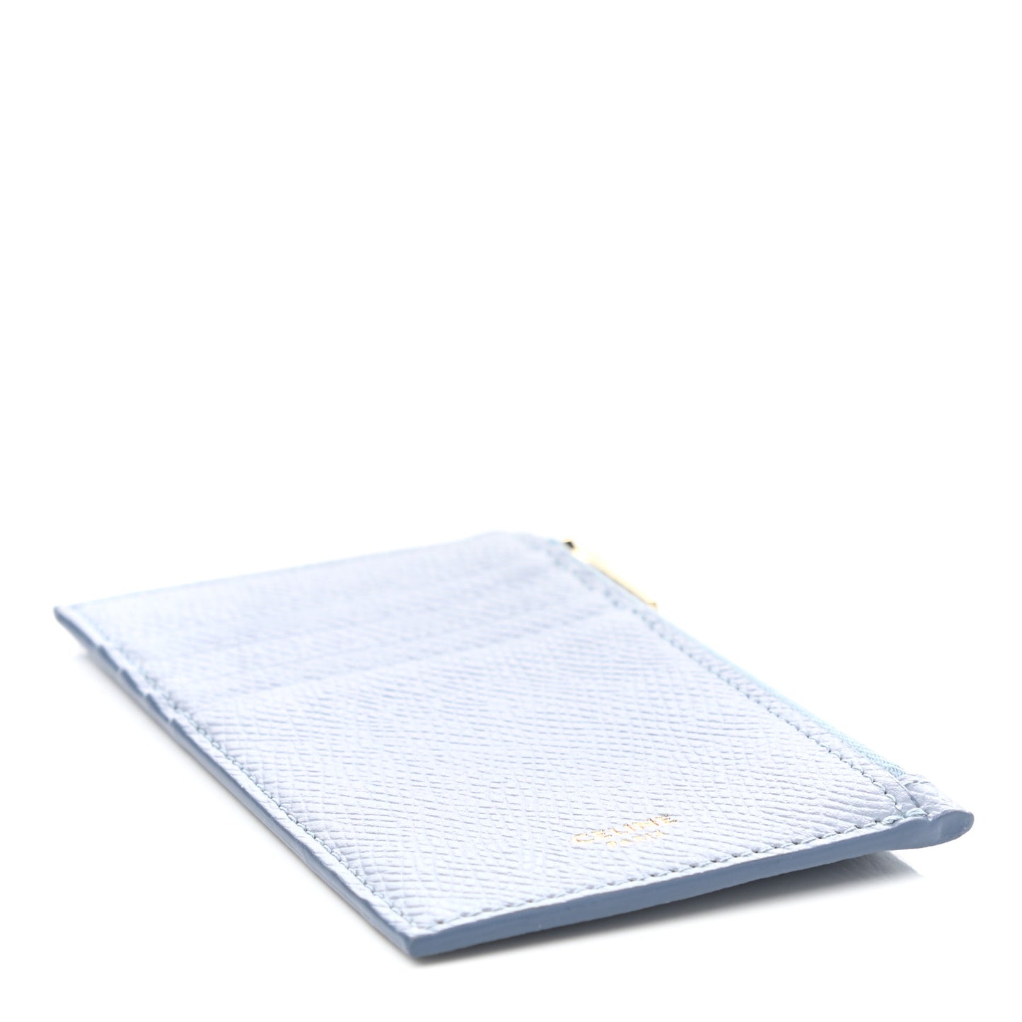 Grained Calfskin Zipped Card Holder Artic Blue