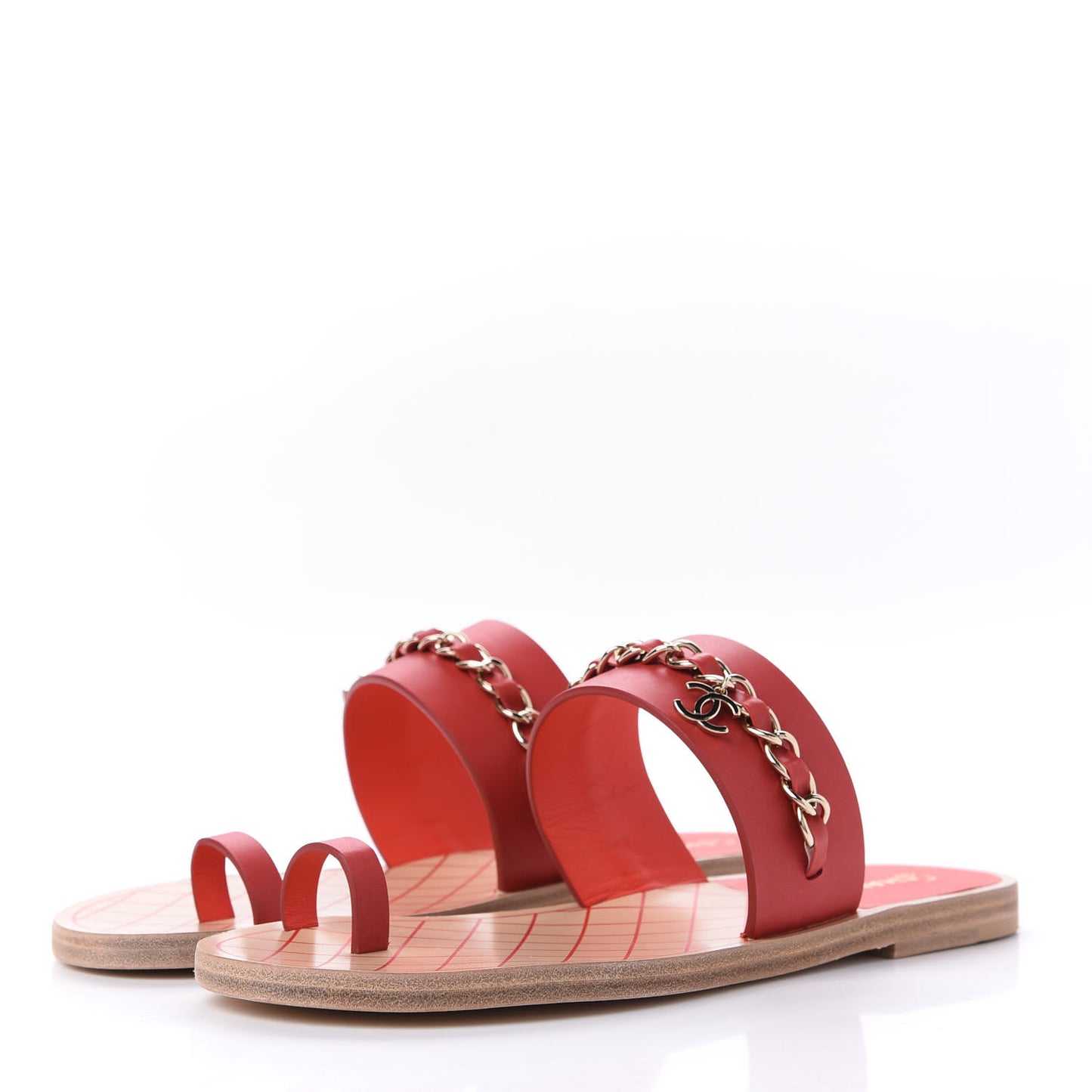 Calfskin Chain CC Sandals 40 Red