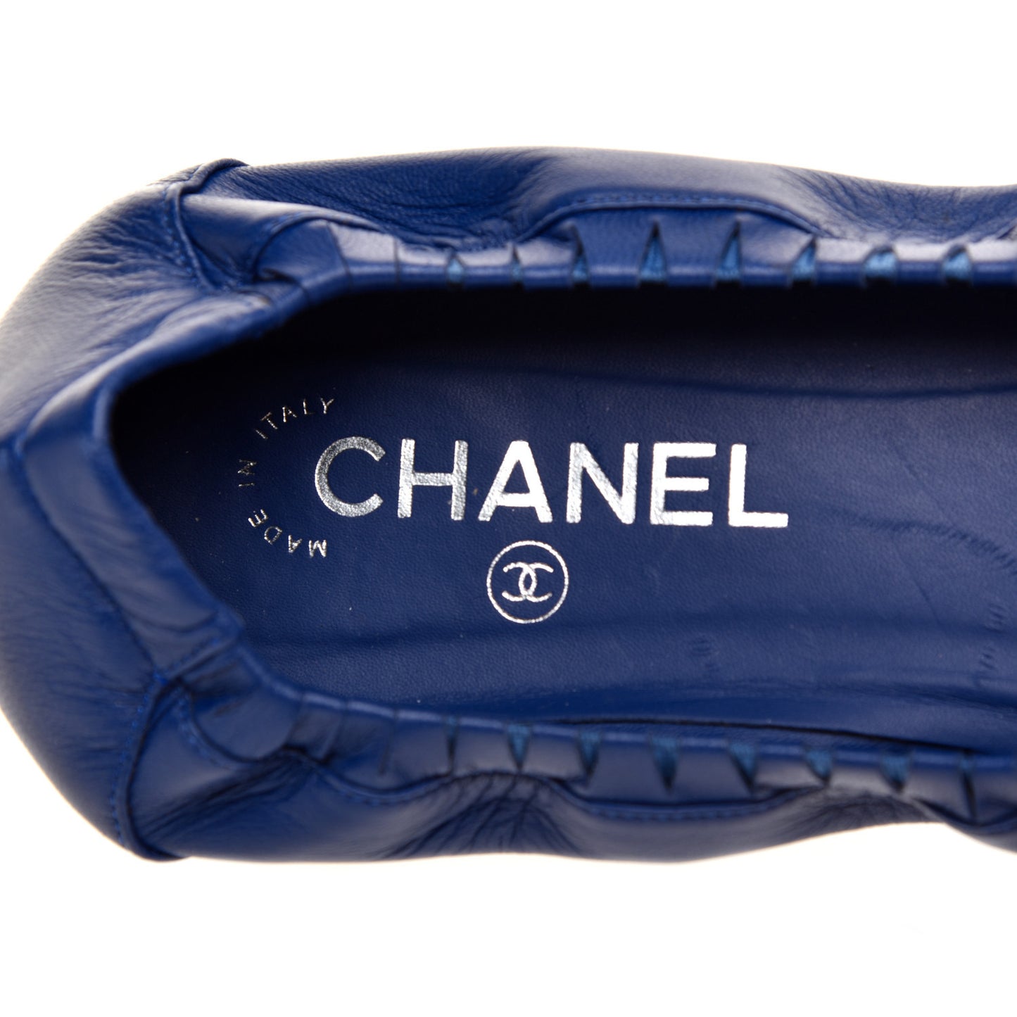 Lambskin CC Elastic Cap Toe Ballerina Flats 40 Blue