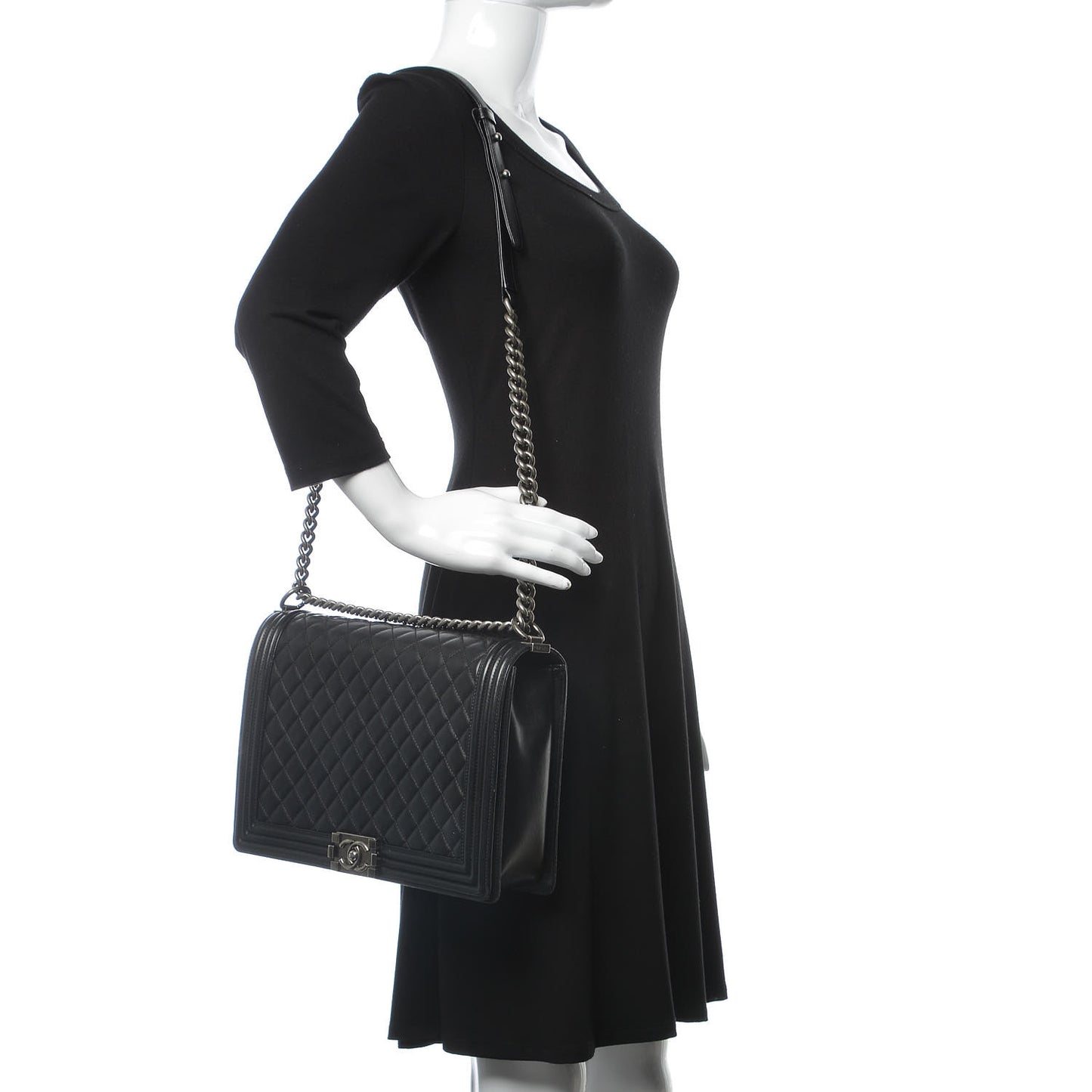 Lambskin Quilted Large Boy Flap Black