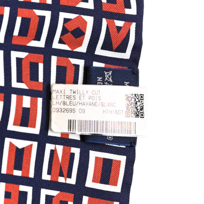 Hermes Silk Lettres Et Pois Maxi Twilly Cut Bleu Havane White 2 of 4
