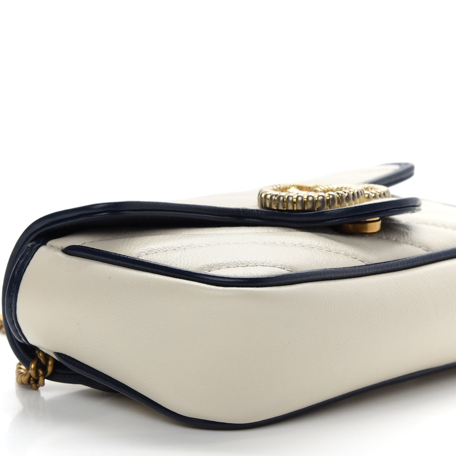 Gucci Vintage Effect Calfskin Matelasse Diagonal Super Mini Torchon GG Marmont Shoulder Bag Mystic White Blue Agata 5 of 9