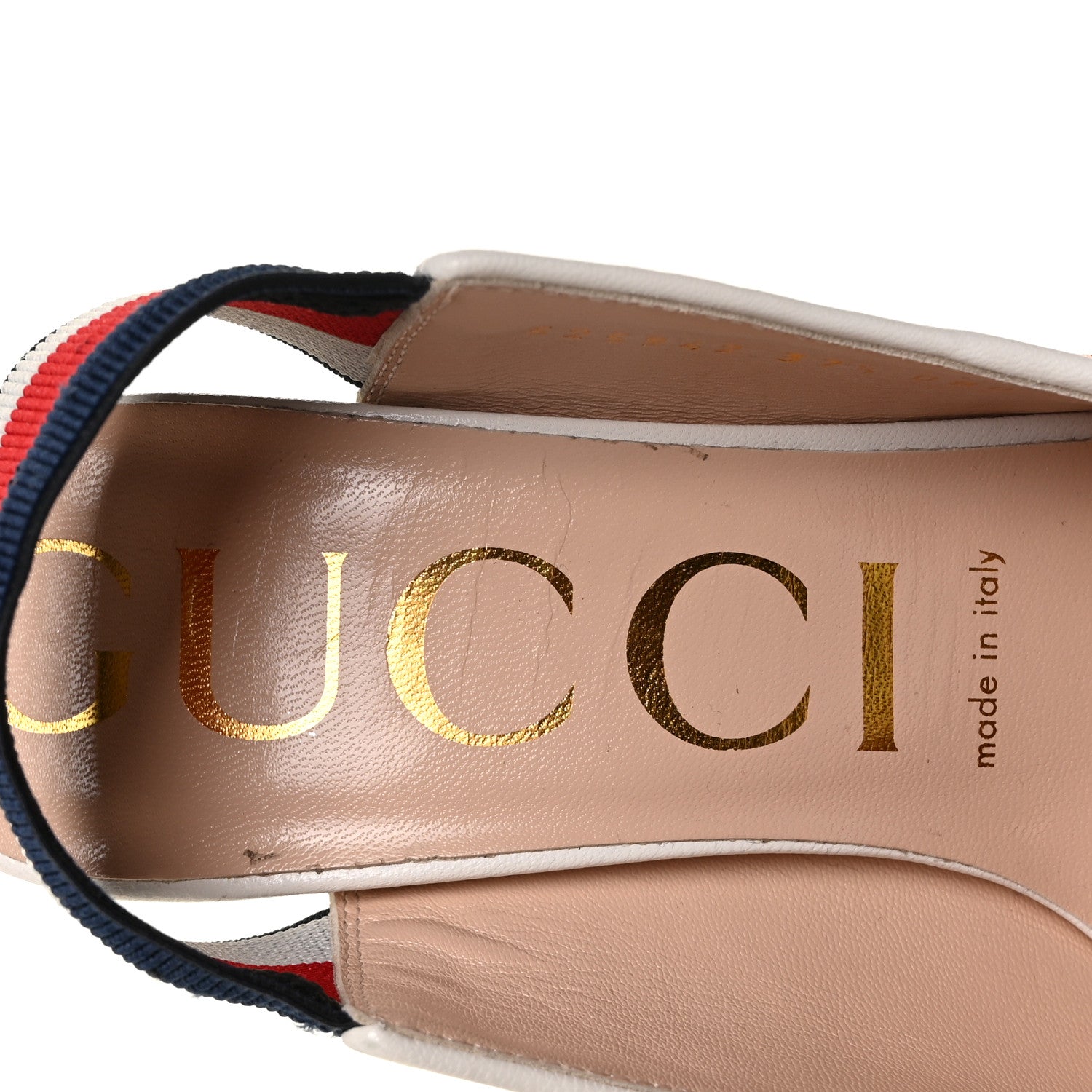 Gucci Malaga Kid Web Sylvie High Heel Slingback Pumps 37.5 White 7 of 11