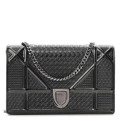 Christian Dior Metallic Patent Micro-Cannage Diorama Wallet on Chain Pouch Black 1 of 9