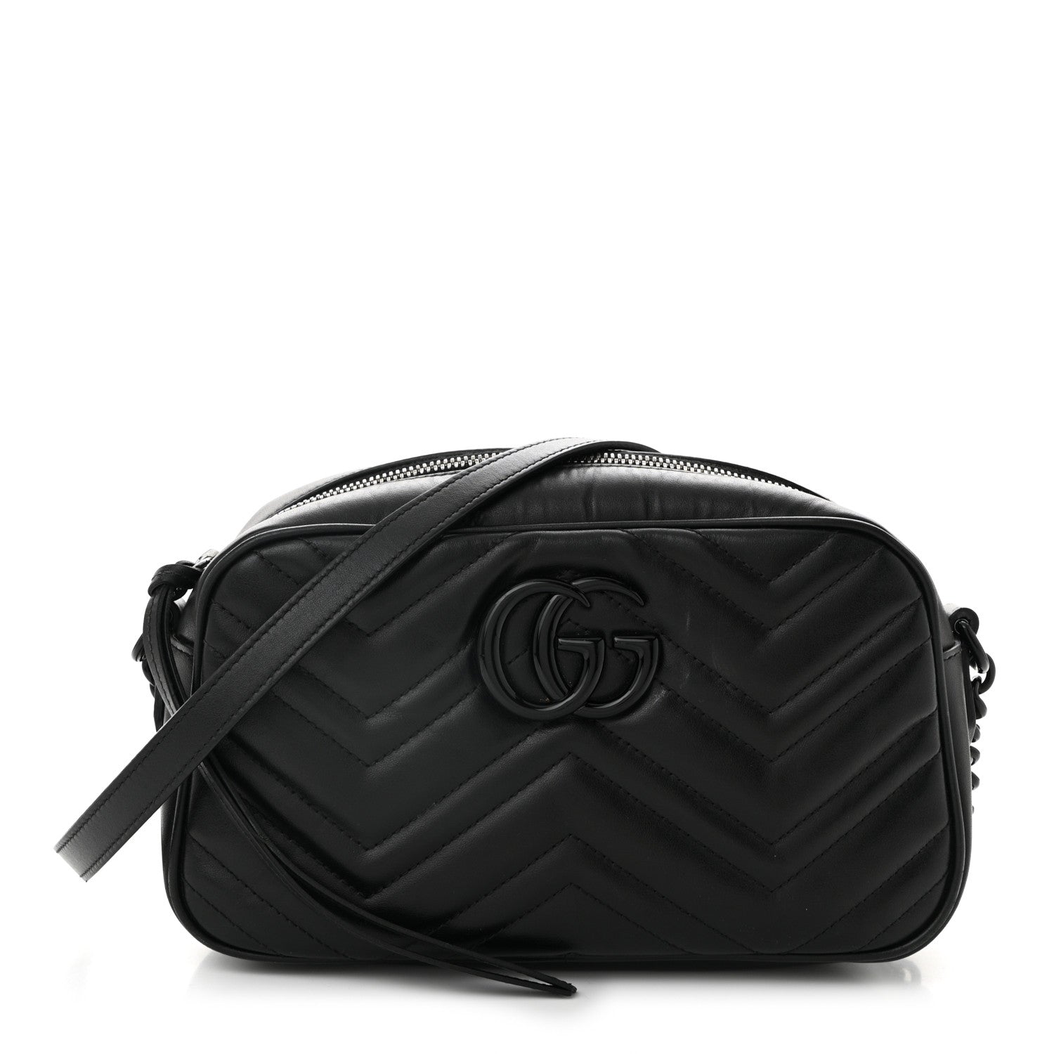 Gucci Calfskin Matelasse Monochrome Small GG Marmont Chain Shoulder Bag Black 1 of 11
