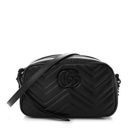 Gucci Calfskin Matelasse Monochrome Small GG Marmont Chain Shoulder Bag Black 1 of 11