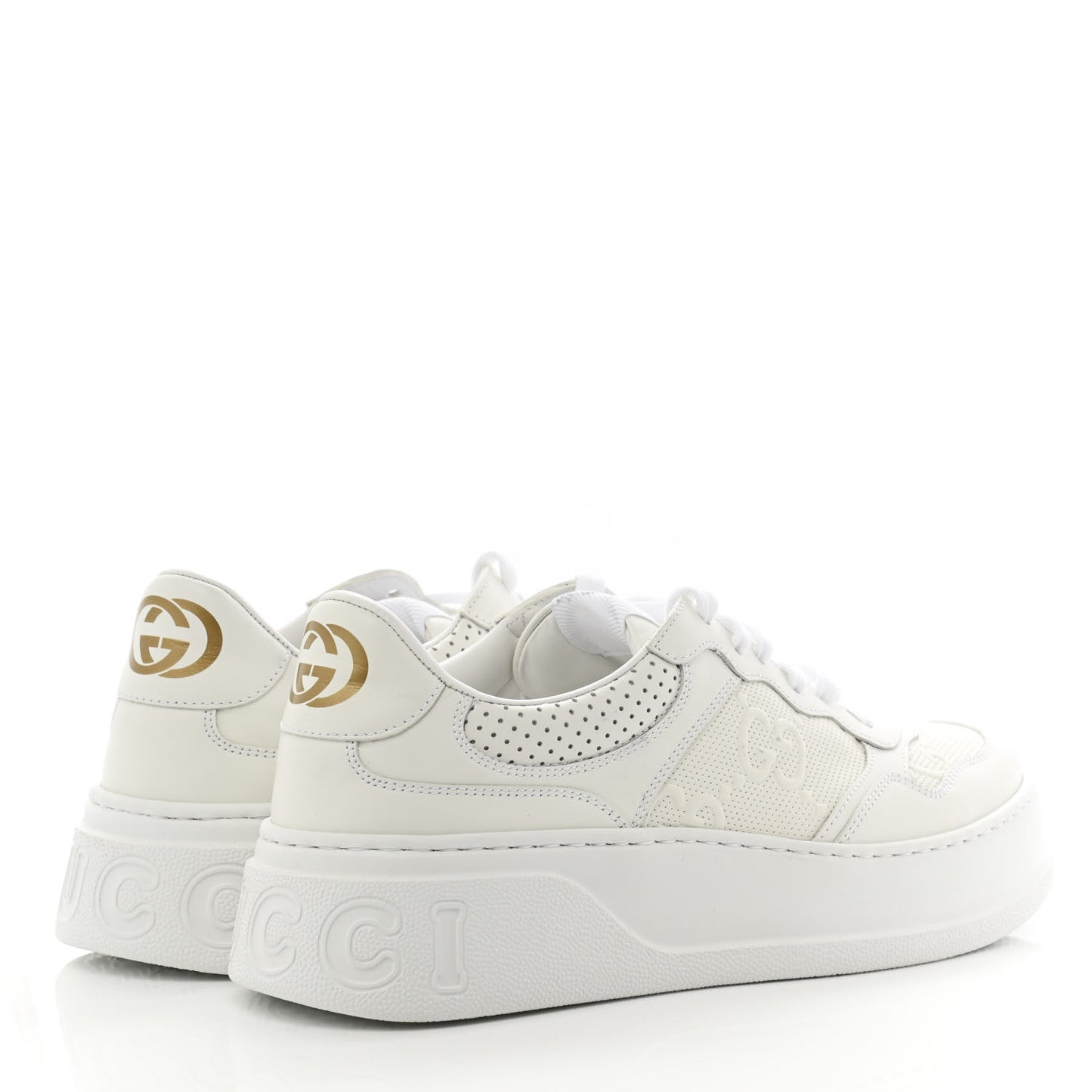 Calfskin GG Tennis Embossed Perforated Womens Platform 55mm Sneakers 40 Great White