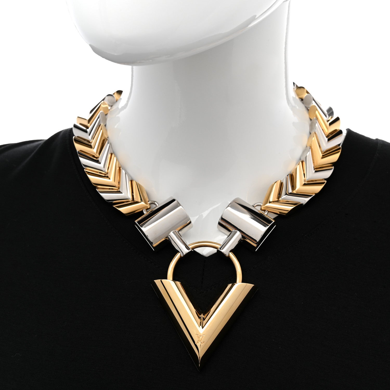Louis Vuitton Metal Essential V Chain Choker Necklace Gold Silver 2 of 8