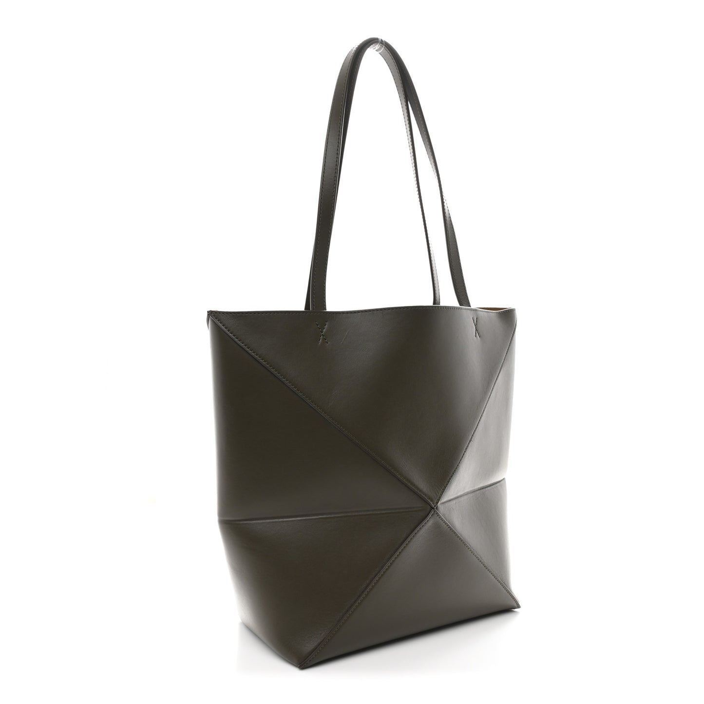 Shiny Calfskin Medium Puzzle Fold Tote Dark Khaki Green