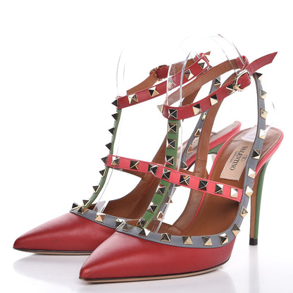 Valentino Garavani Nappa Rockstud Ankle Strap 100mm Pumps 37.5 Rosso Valentino Grey Clover Deep Rose 3 of 11