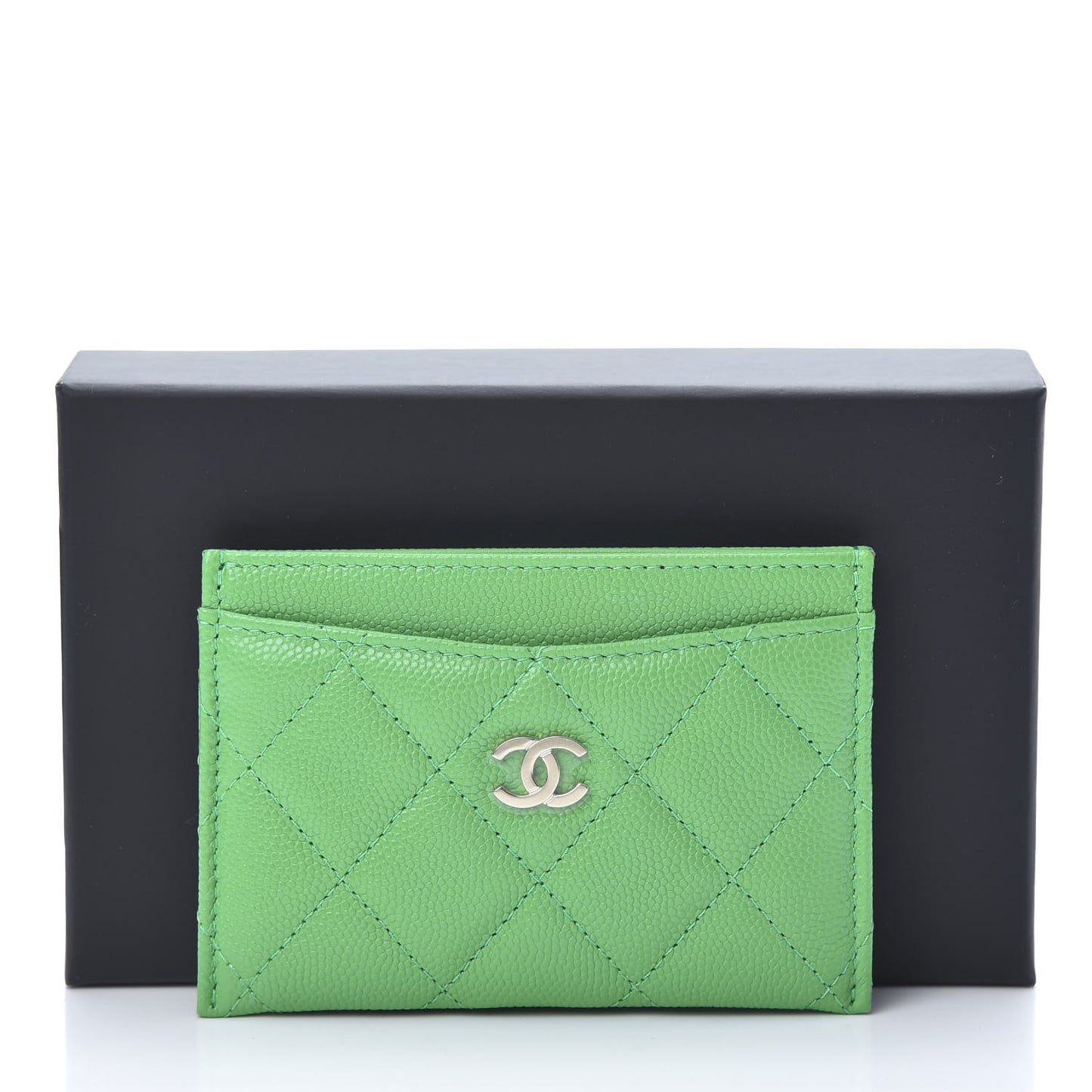Caviar Quilted Card Holder Green