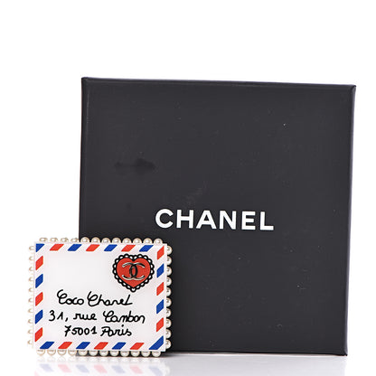 Chanel Resin Pearl Letter Brooch Black White Blue Red 5 of 5