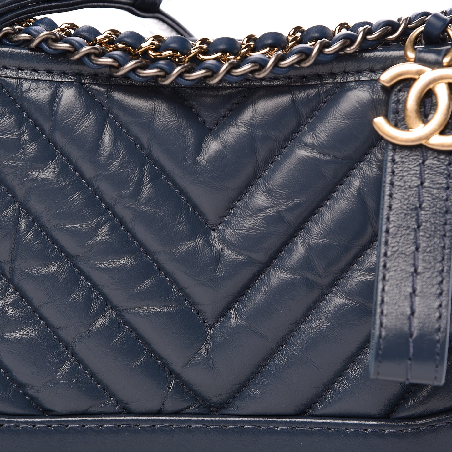 Aged Calfskin Chevron Quilted Small Gabrielle Hobo Blue