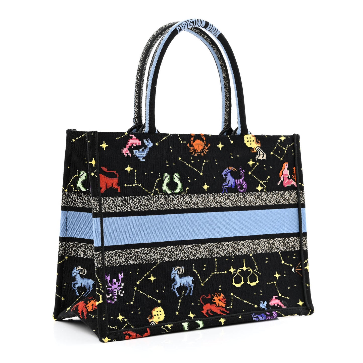 Canvas Embroidered Medium Pixel Zodiac Book Tote Black Multicolor