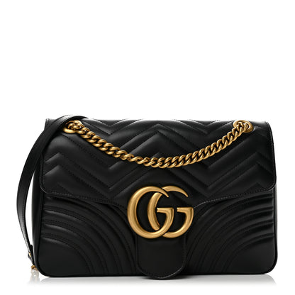 Gucci Calfskin Matelasse Medium GG Marmont Shoulder Bag Black 1 of 12