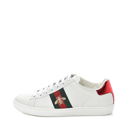 Gucci Calfskin Ayers Bee Embroidered Womens Ace Sneakers 37 White Green 1 of 9