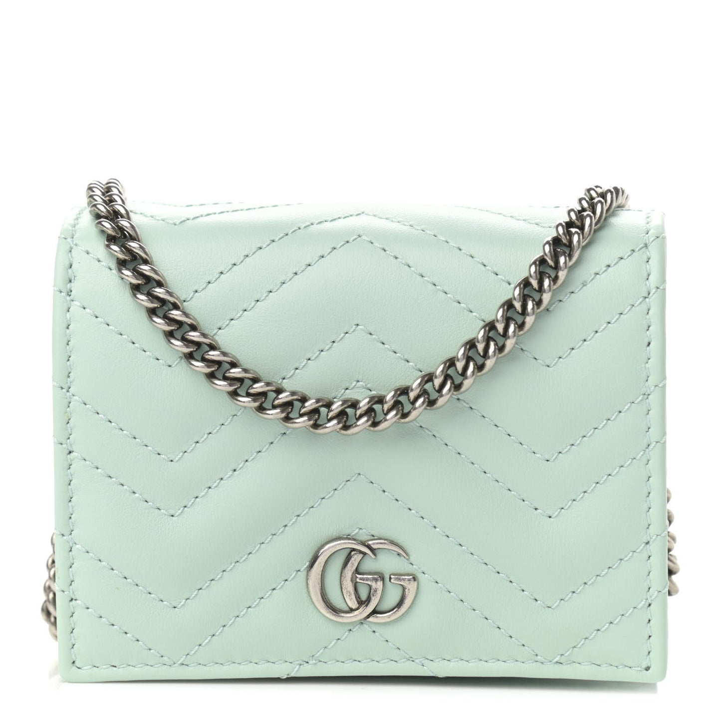 Calfskin Matelasse GG Marmont Mini Wallet On Chain Water Green