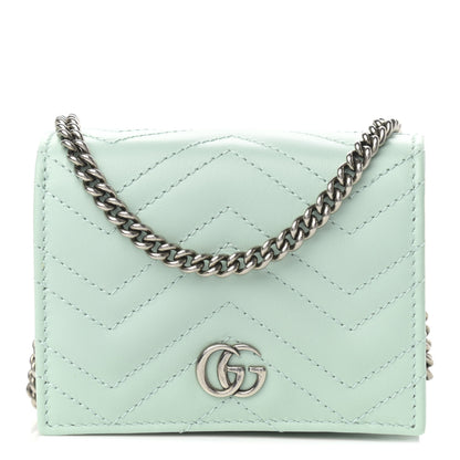 Gucci Calfskin Matelasse GG Marmont Mini Wallet On Chain Water Green 1 of 11