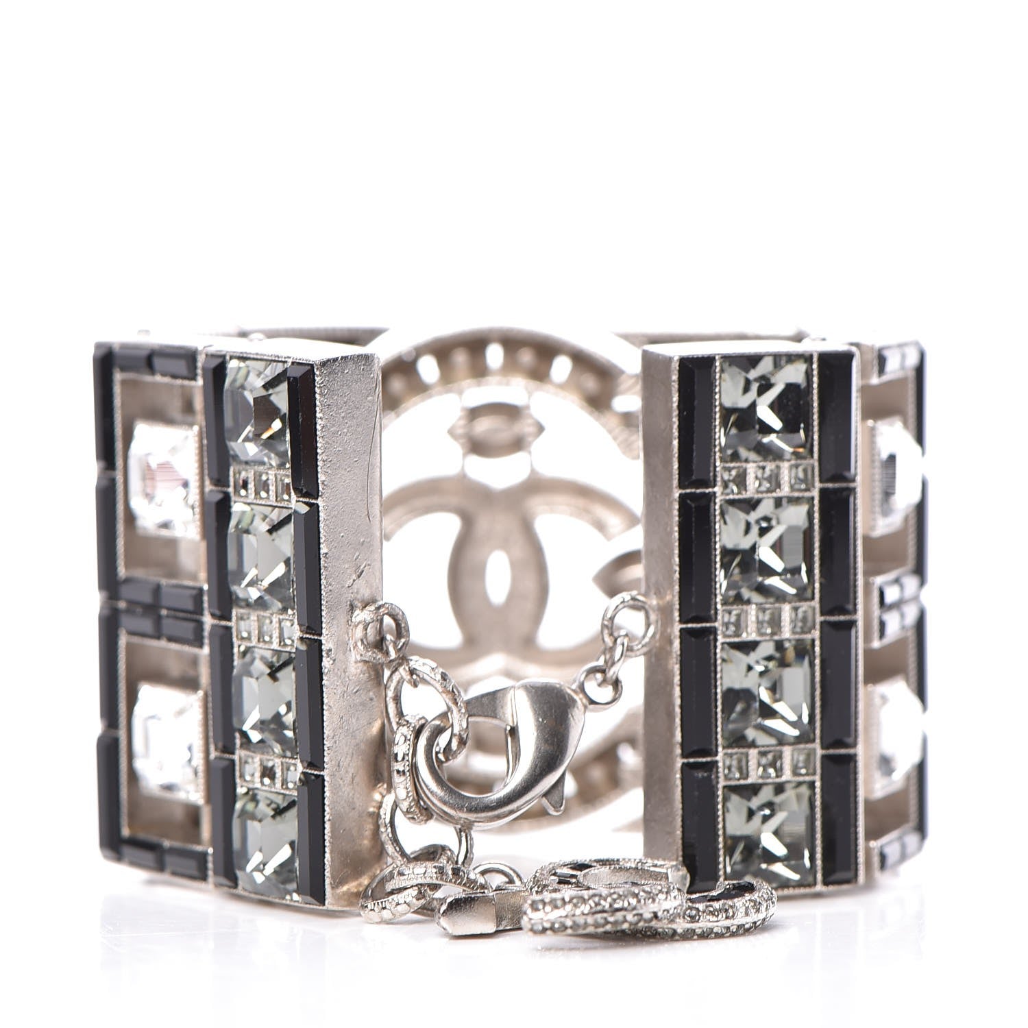 Chanel Crystal CC Wide Cuff Black Silver 5 of 6