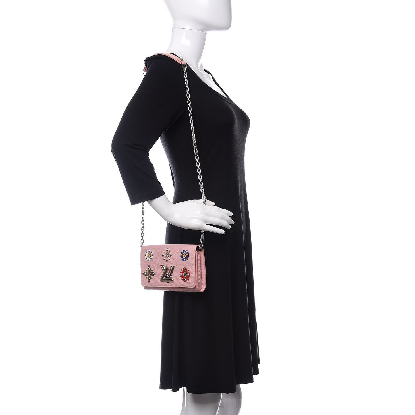 Epi Mechanical Flowers Twist Chain Wallet Rose Ballerine