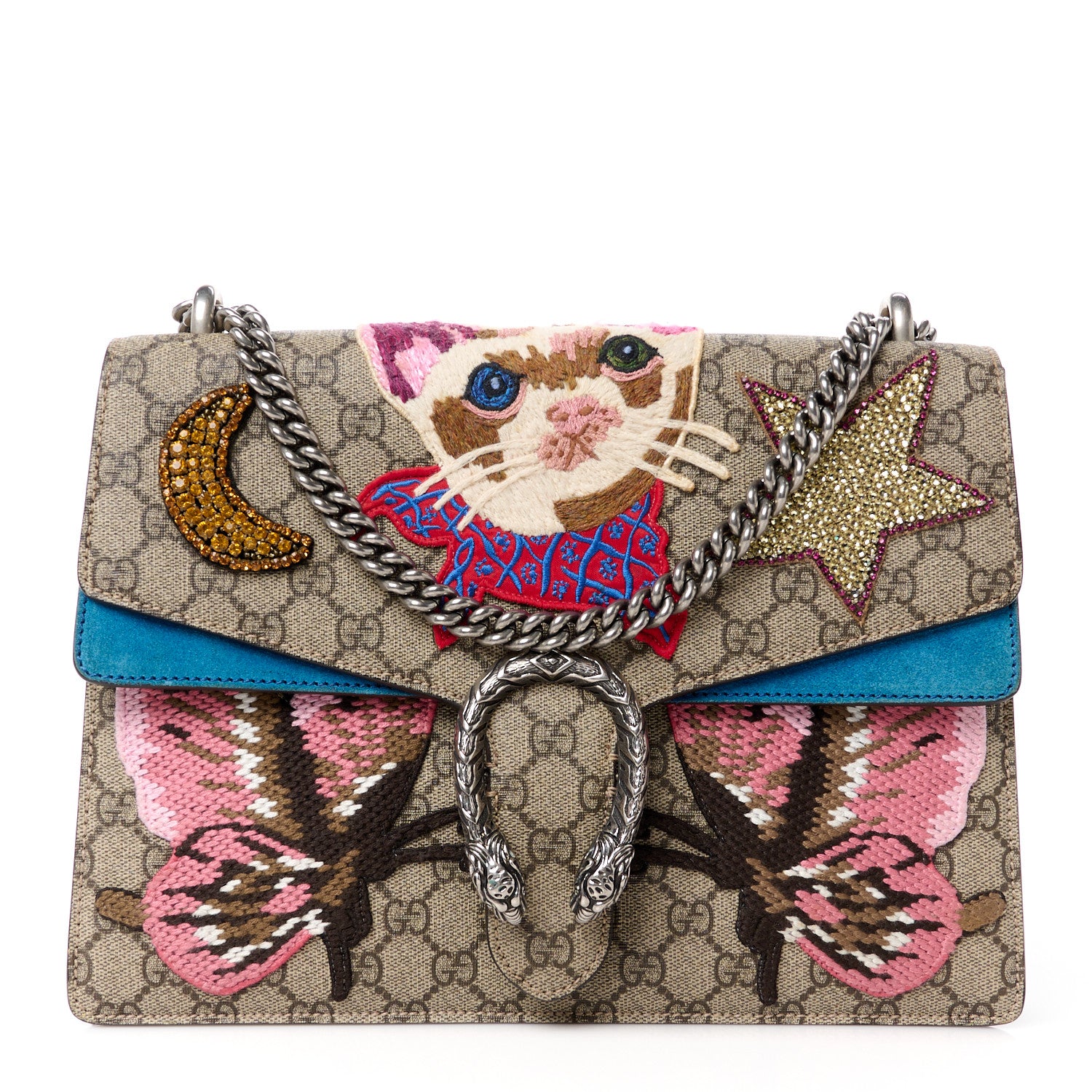 Gucci GG Supreme Monogram Embroidered Medium Dionysus Shoulder Bag Blue 1 of 12
