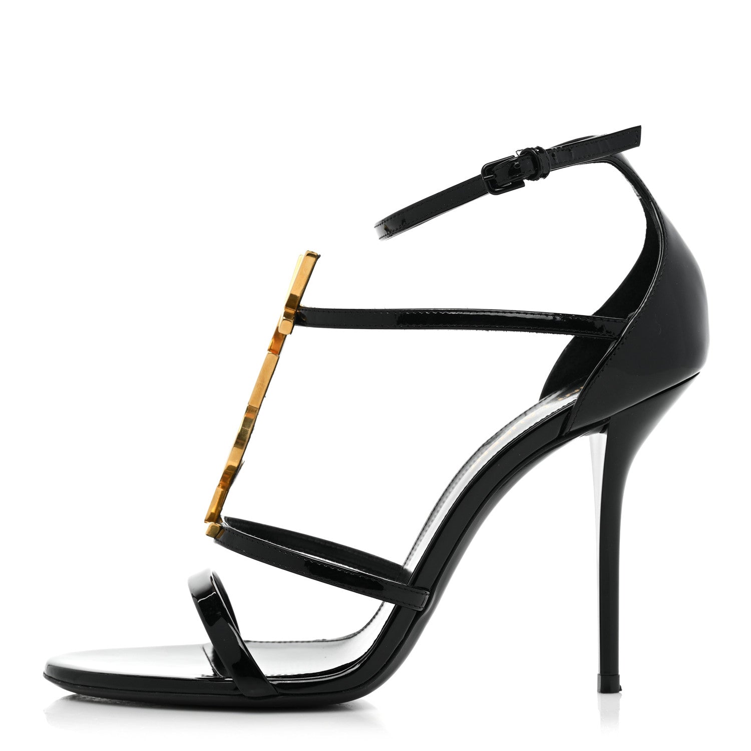 Saint Laurent Calfskin Cassandra 110 Sandals 38.5 Black Gold 1 of 14