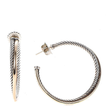 David Yurman Sterling Silver 18K Yellow Gold 44mm Extra Large Crossover Cable Hoop Earrings 1 of 6