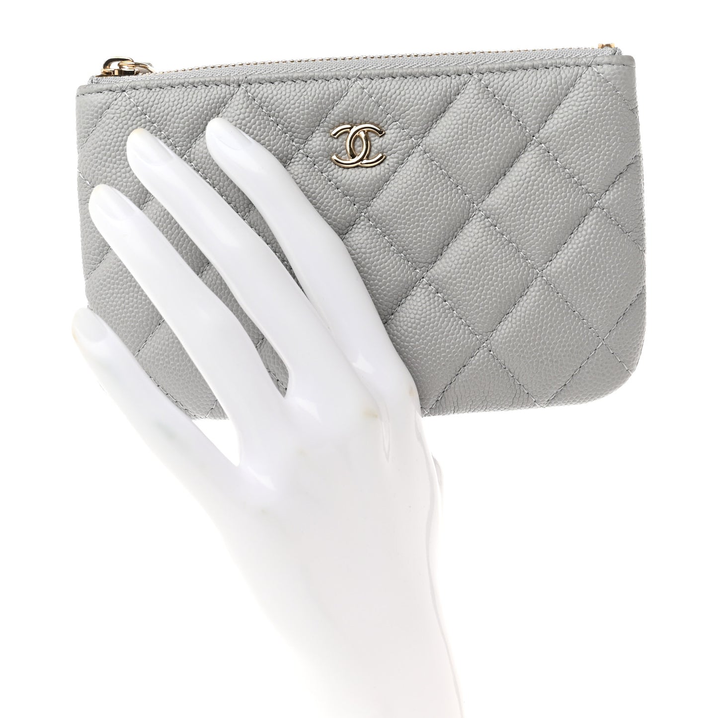 Caviar Quilted Small Cosmetic Case Grey