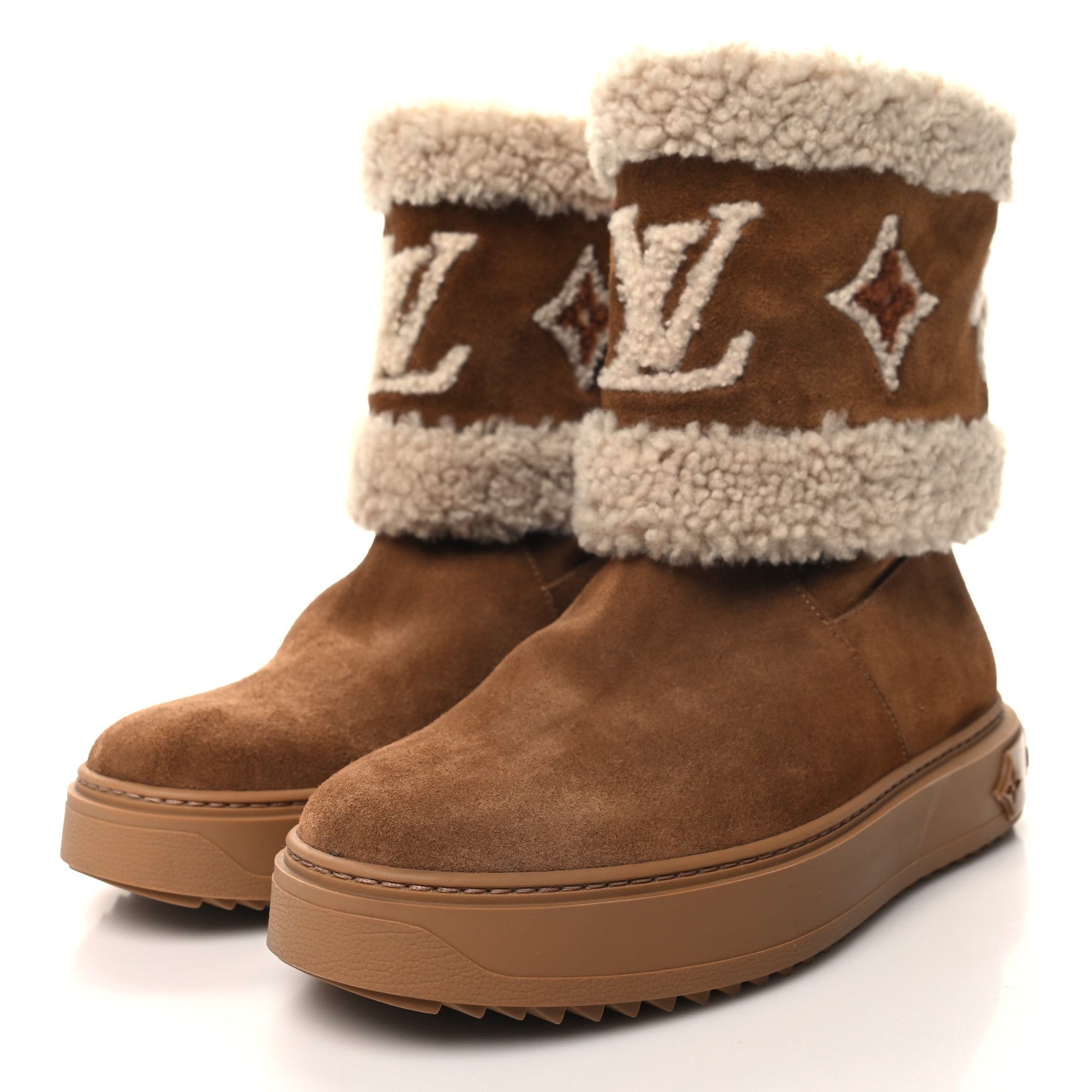 Louis Vuitton Suede Calfskin Shearling Snowdrop Flat Ankle Boot 40 Cognac 3 of 9