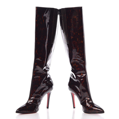 Christian Louboutin Patent Tortoiseshell 100 Tall Boots 37 Tartaruga 6 of 12