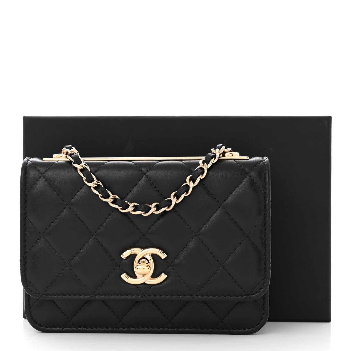 Lambskin Quilted Mini Trendy CC Wallet On Chain WOC Black