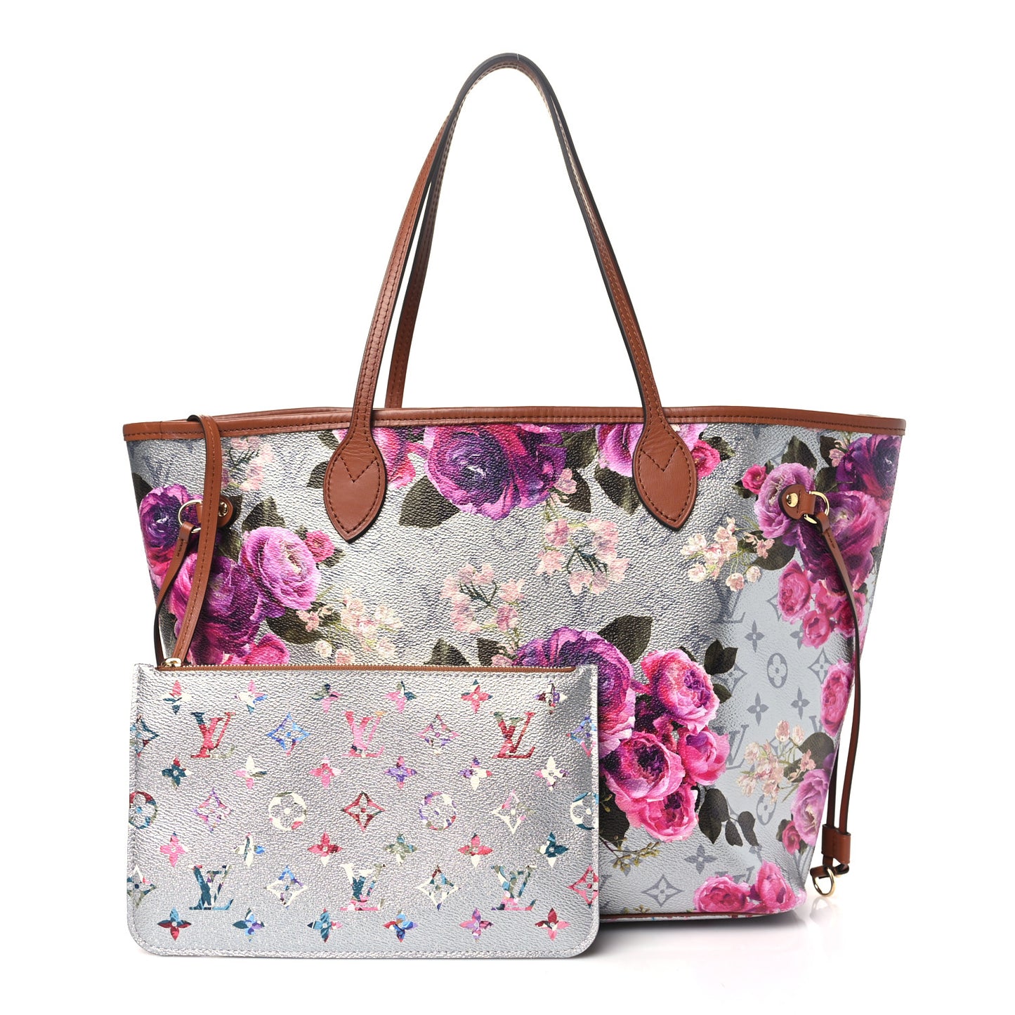 Metallic Monogram LV Garden Neverfull MM Silver