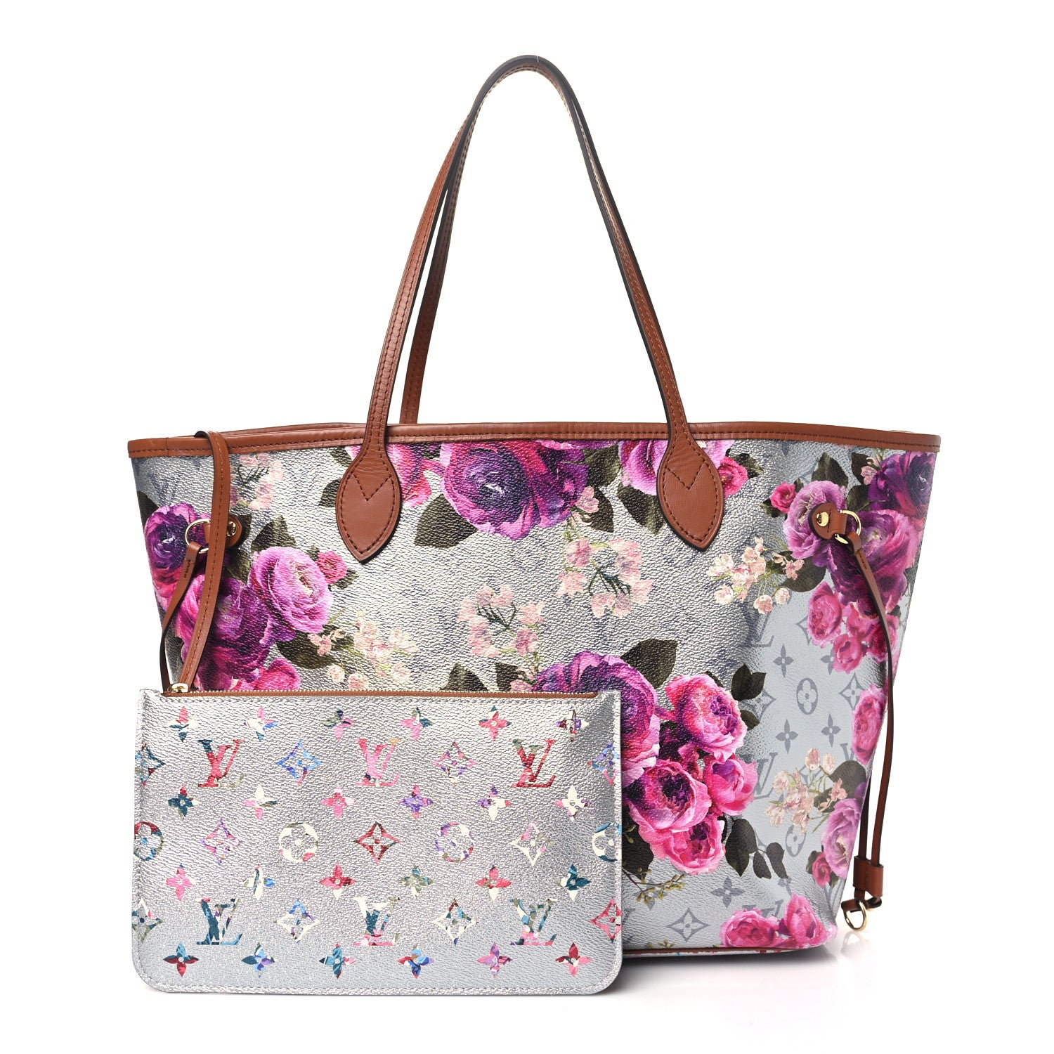 Louis Vuitton Metallic Monogram LV Garden Neverfull MM Silver 3 of 10
