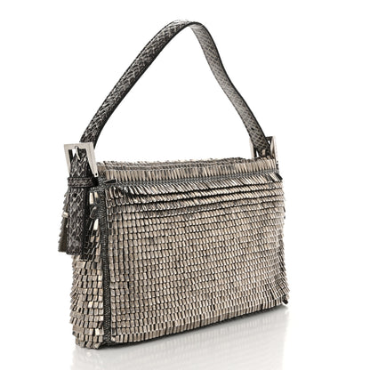 Fendi Fabric Beaded Embroidered Snakeskin Baguette Silver 4 of 11