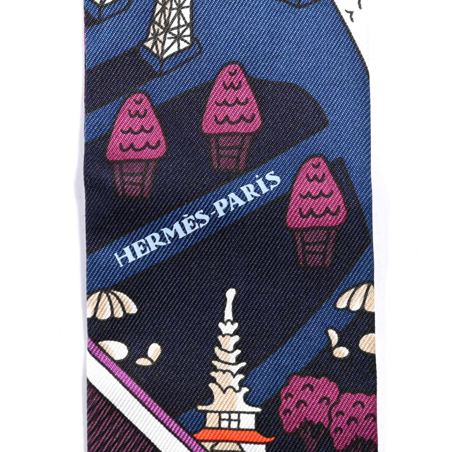 Hermes Silk Les Nouveaux Amoureux de Paris Twilly Marine Violet White 4 of 4