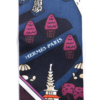 Hermes Silk Les Nouveaux Amoureux de Paris Twilly Marine Violet White 4 of 4