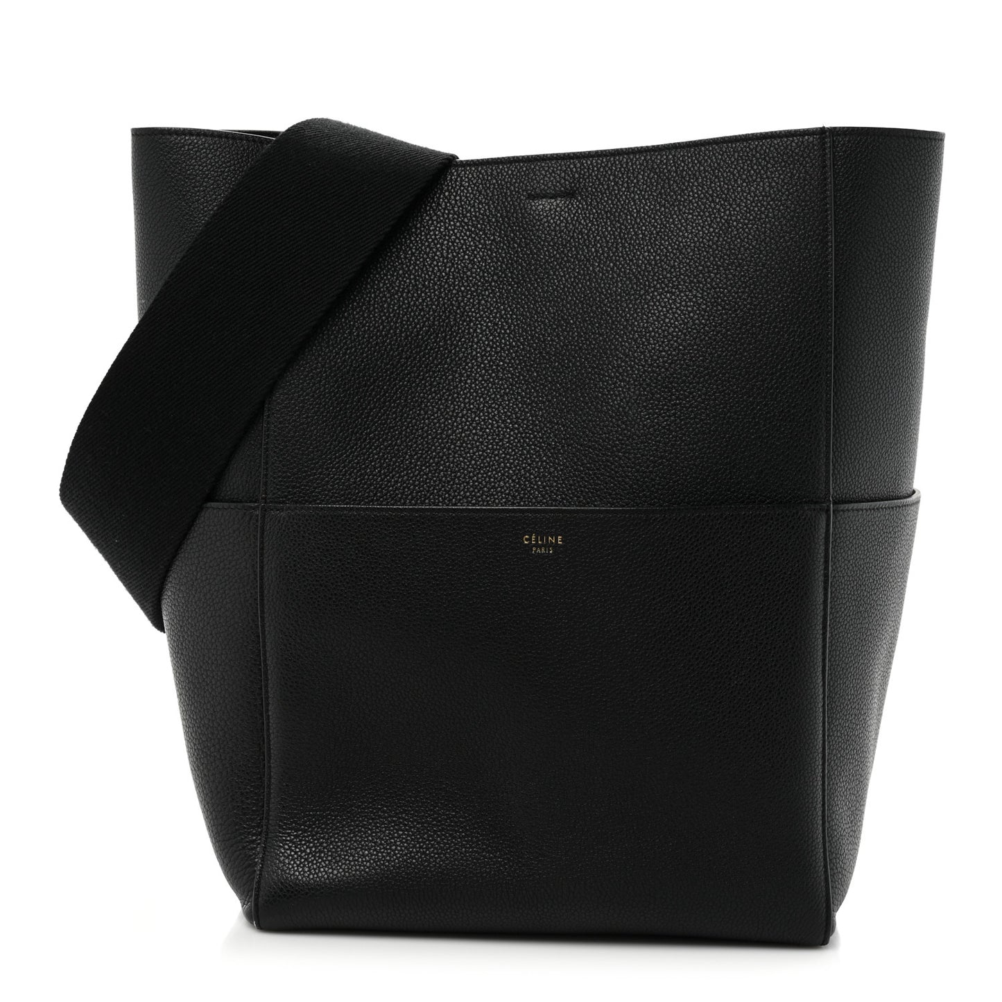 Soft Grained Calfskin Sangle Bucket Bag Black