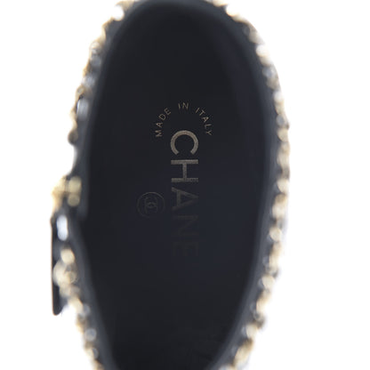 Chanel Lambskin Grosgrain CC Chain Cap Toe Short Boots 40 Black 7 of 10