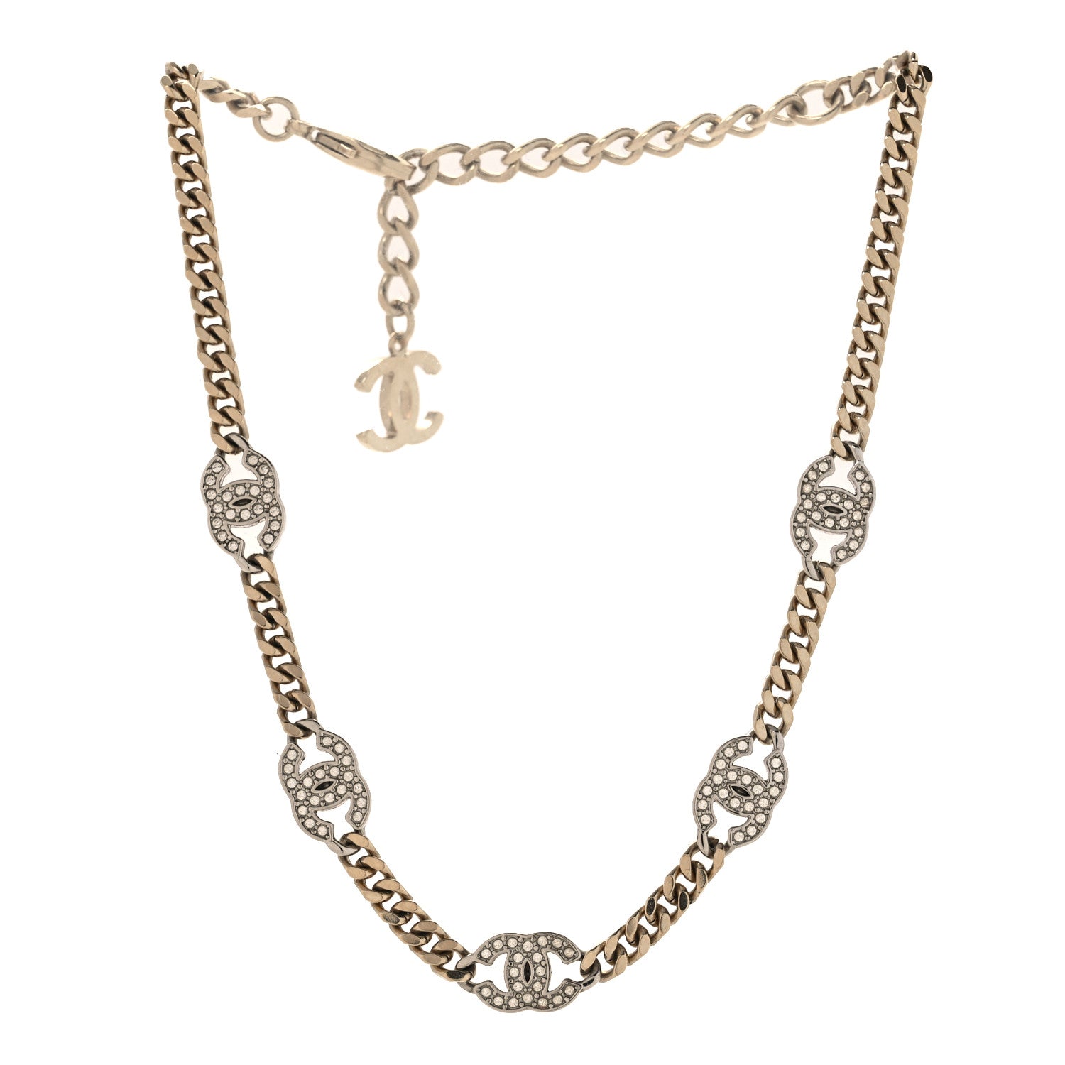 Chanel Crystal Chain CC Link Choker Gold Silver 1924795 – FASHIONPHILE