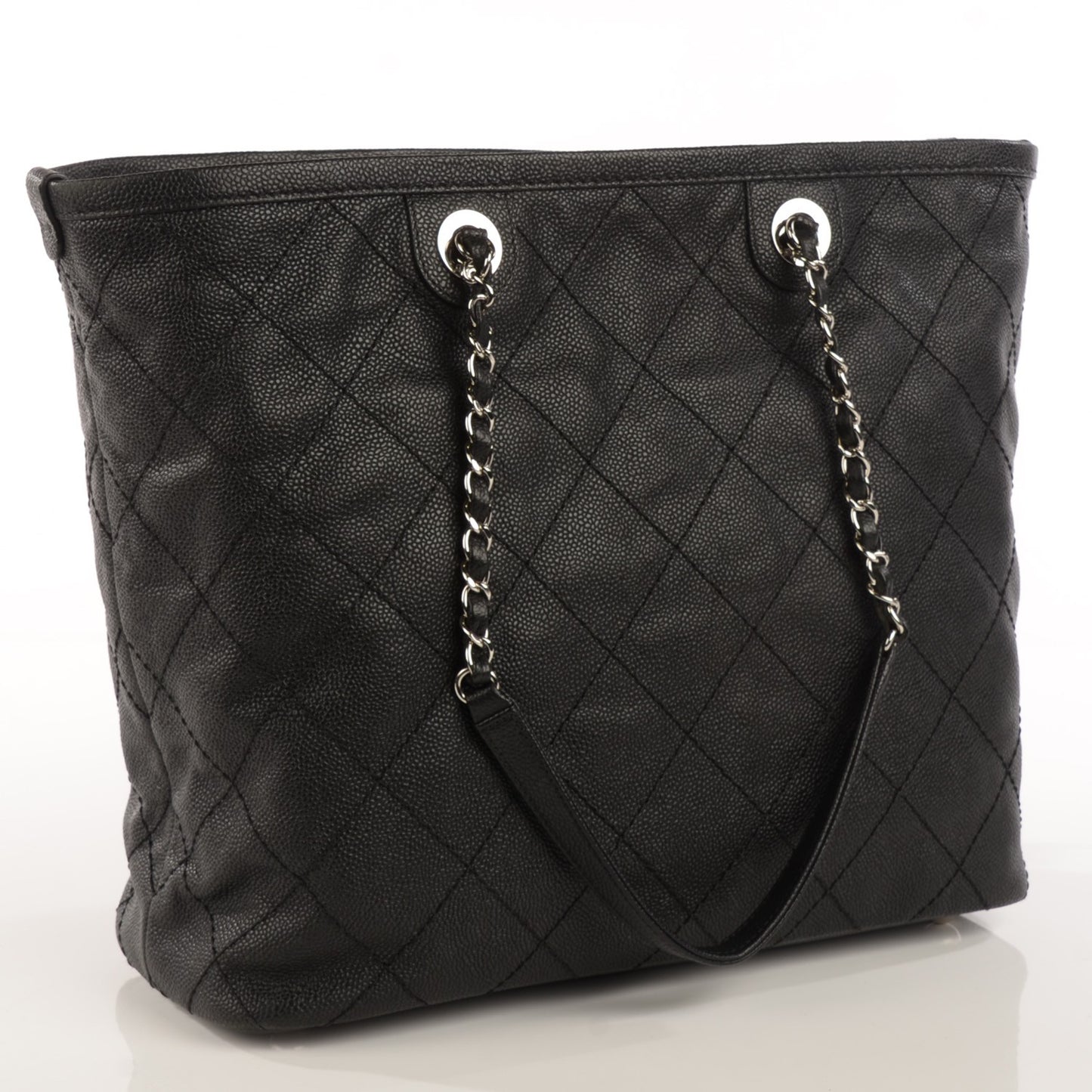 Grained Calfskin Shopping Small Daily Tote Black