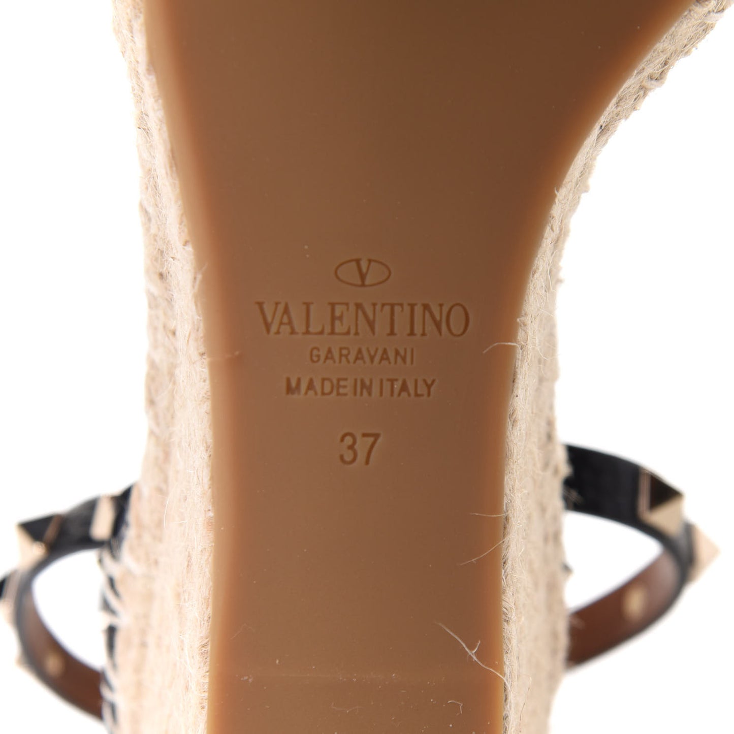Grained Calfskin Rockstud Ankle Wrap Espadrille 15/85mm Wedges 37 Black Light Cuir
